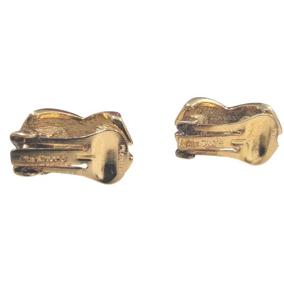 Christian Dior Black Enamel Gold Toned Round Crystal X Design Clip-On Earrings - Picture 6 of 6